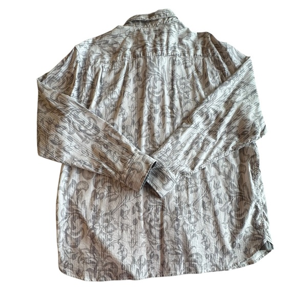 Tommy Bahama XXL Floral Button Up Shirt Gray White Cotton Silk Blend Long Sleeve - Picture 6 of 10